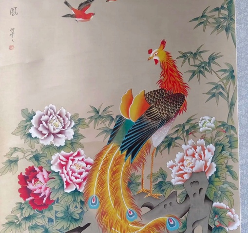 古玩字畫吳竹云佳鳥朝鳳工筆畫立軸真品鑒賞圖