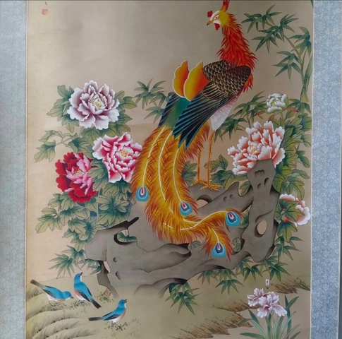 古玩字畫吳竹云佳鳥朝鳳工筆畫立軸真品鑒賞圖