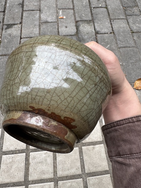 古玩陶瓷明末清初青釉罐真品鑒賞圖