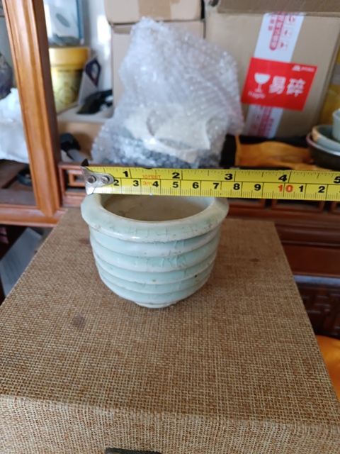 古玩陶瓷罕見器型宋代晚期湖田系湖水藍釉旋紋琴爐拍賣，當前價格2980元