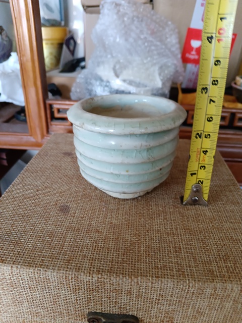 古玩陶瓷罕見器型宋代晚期湖田系湖水藍釉旋紋琴爐拍賣，當前價格2980元