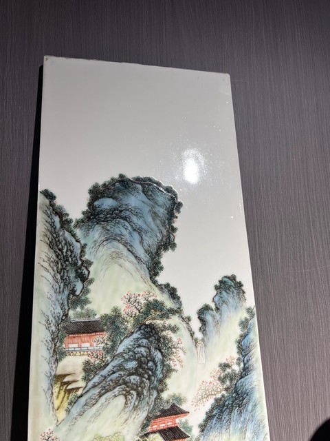 古玩陶瓷人物山水紋瓷板畫真品鑒賞圖