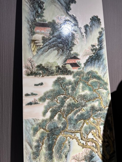 古玩陶瓷人物山水紋瓷板畫真品鑒賞圖