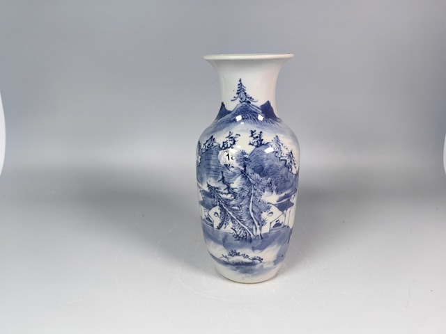 古玩陶瓷清中晚風景山水人物紋羅漢瓶真品鑒賞圖