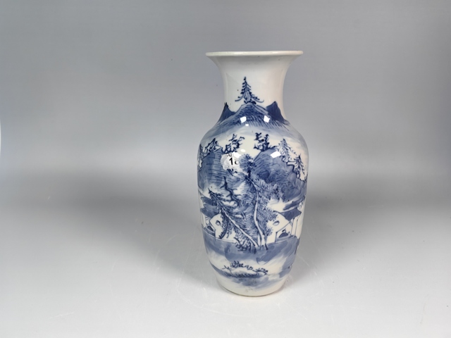 古玩陶瓷清中晚風景山水人物紋羅漢瓶真品鑒賞圖