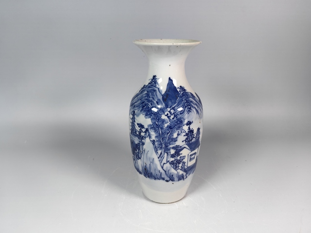 古玩陶瓷清中風景山水人物紋羅漢瓶真品鑒賞圖