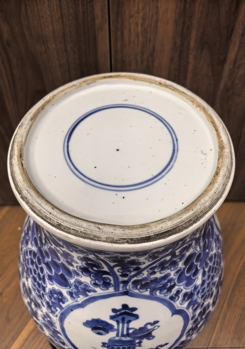 古玩陶瓷青花花卉開光博古圖將軍罐真品鑒賞圖