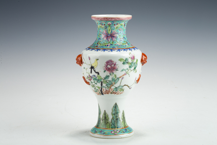 古玩陶瓷民國(guó)·粉彩花鳥(niǎo)紋輔首瓶拍賣(mài)，當(dāng)前價(jià)格1464元