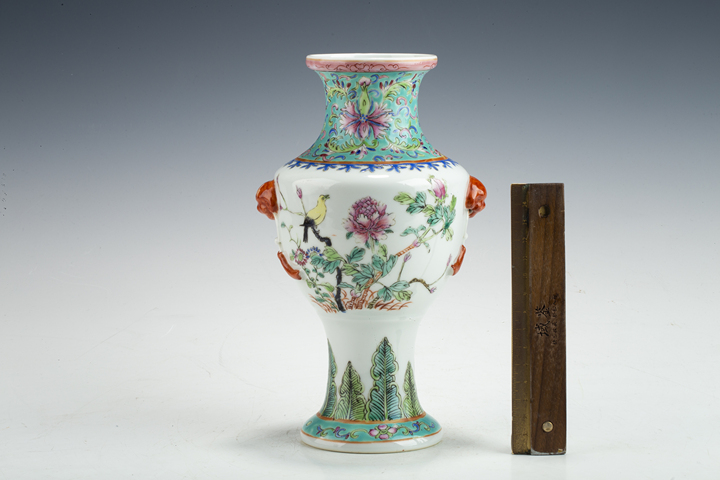 古玩陶瓷民國(guó)·粉彩花鳥(niǎo)紋輔首瓶拍賣(mài)，當(dāng)前價(jià)格1464元