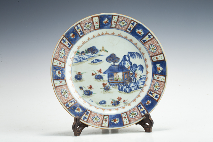 古玩陶瓷清康熙·青花加彩周敦頤愛蓮紋盤拍賣，當前價格2508元