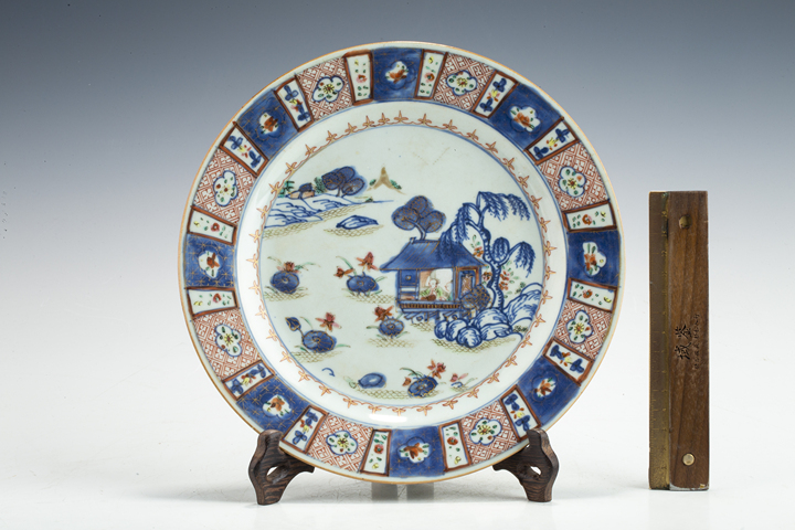 古玩陶瓷清康熙·青花加彩周敦頤愛蓮紋盤拍賣，當前價格2508元