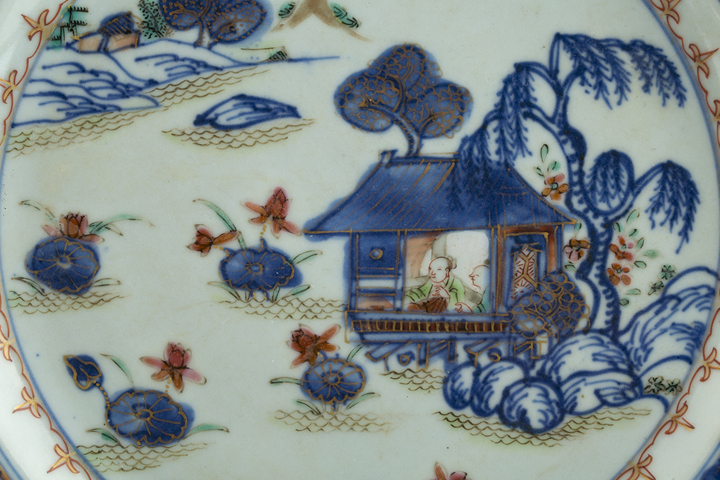 古玩陶瓷清康熙·青花加彩周敦頤愛蓮紋盤拍賣，當前價格2508元