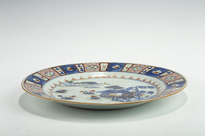 古玩陶瓷清康熙·青花加彩周敦頤愛蓮紋盤拍賣，當前價格2508元