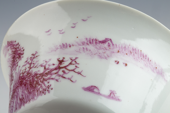 古玩陶瓷民國·胭脂紅山水紋三才蓋碗真品鑒賞圖