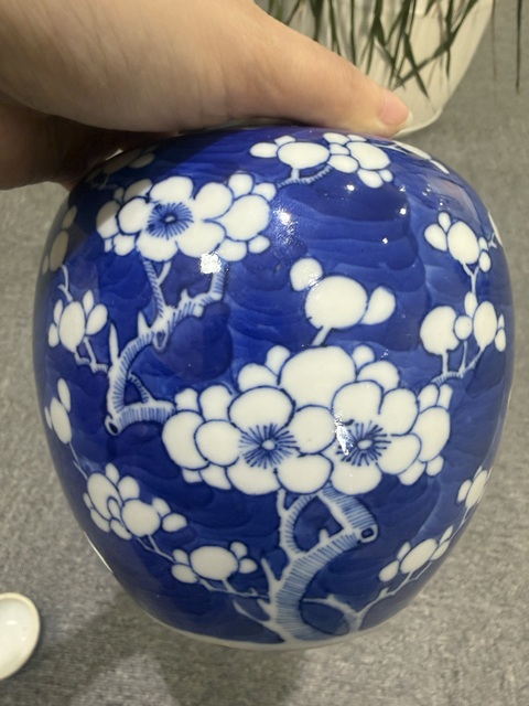 古玩陶瓷青花留白冰梅紋蓋罐真品鑒賞圖