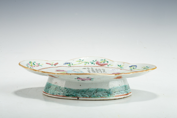 古玩陶瓷清晚·粉彩無雙譜人物詩文供盤真品鑒賞圖