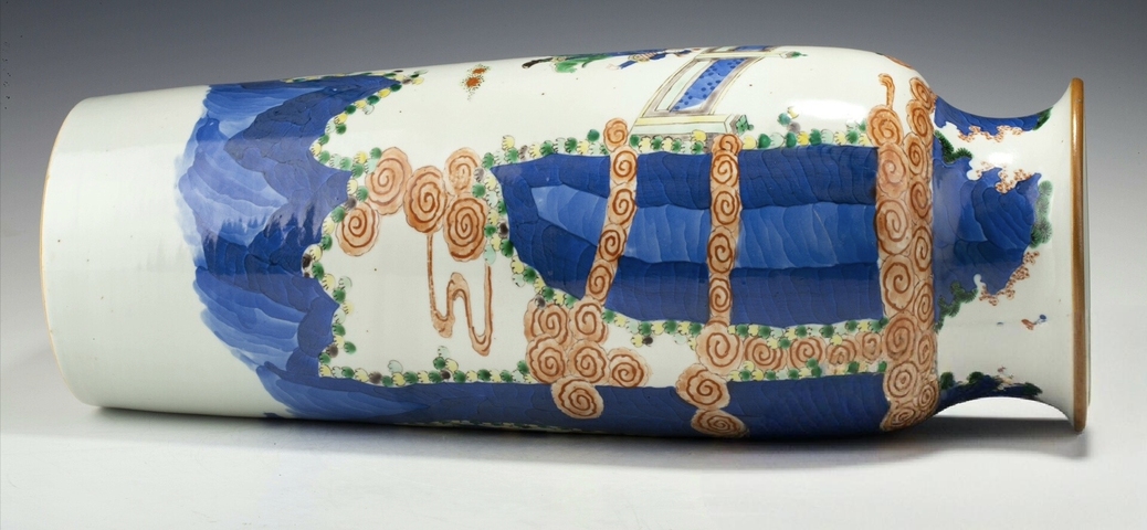 古玩陶瓷清晚期，青花五彩人物桶瓶真品鑒賞圖