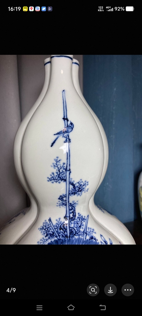 古玩陶瓷日本大正青花花鳥葫蘆瓶真品鑒賞圖