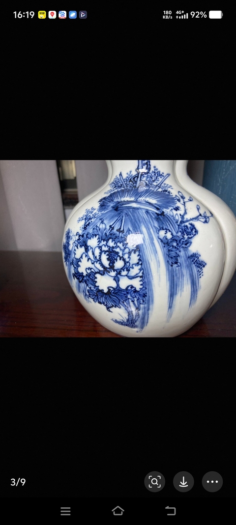 古玩陶瓷日本大正青花花鳥葫蘆瓶真品鑒賞圖