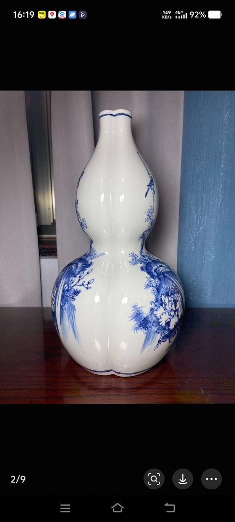 古玩陶瓷日本大正青花花鳥葫蘆瓶真品鑒賞圖