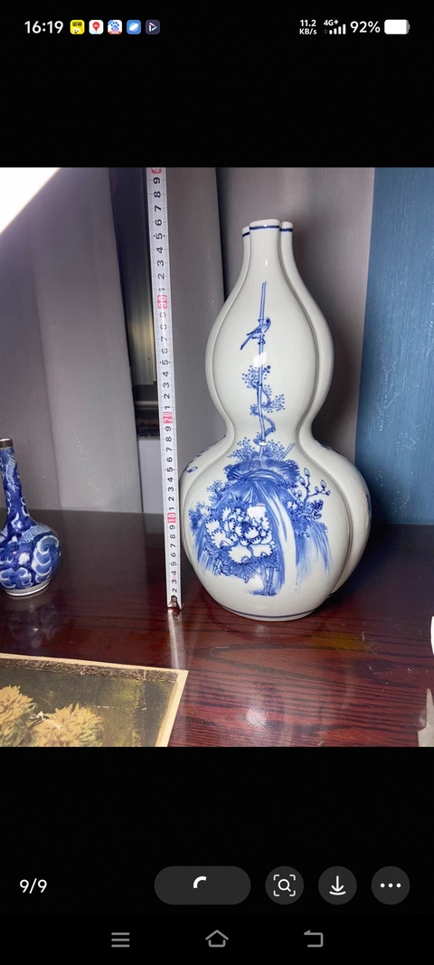 古玩陶瓷日本大正青花花鳥葫蘆瓶真品鑒賞圖