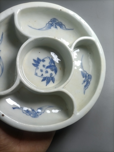 古玩陶瓷青花福壽紋調色盤真品鑒賞圖