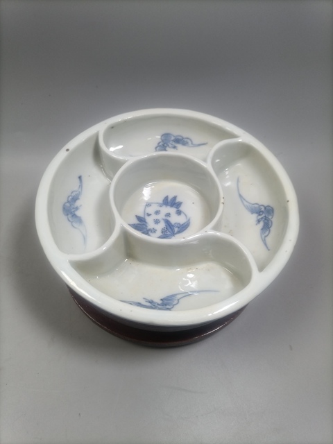 古玩陶瓷青花福壽紋調色盤真品鑒賞圖