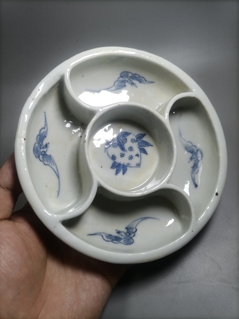 古玩陶瓷青花福壽紋調色盤真品鑒賞圖