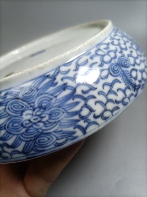 古玩陶瓷青花福壽紋調色盤真品鑒賞圖