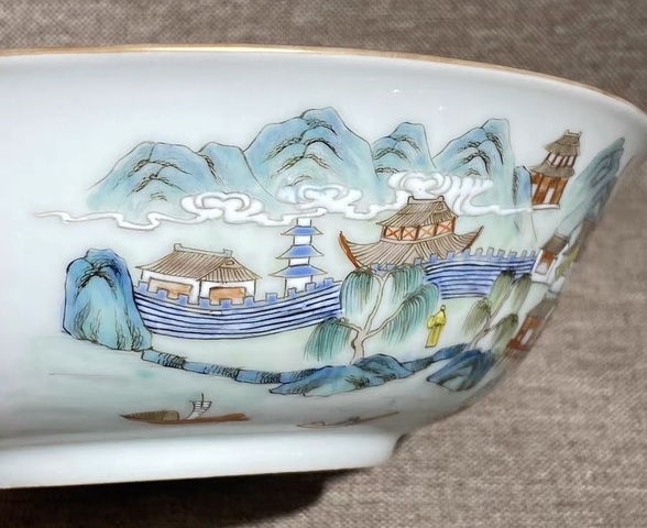 古玩陶瓷粉彩詩文故事紋碗真品鑒賞圖