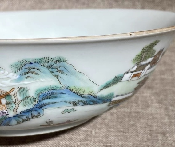 古玩陶瓷粉彩詩文故事紋碗真品鑒賞圖