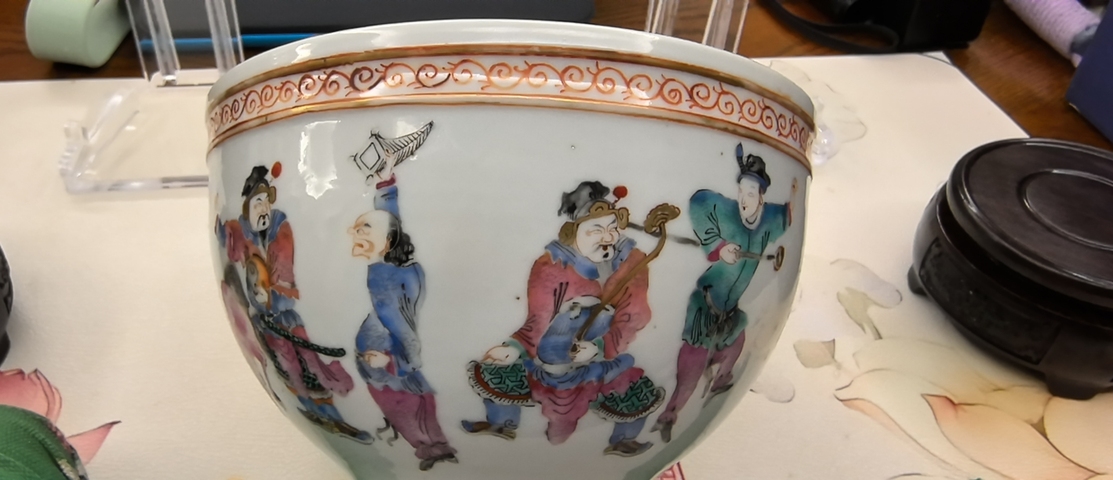 古玩陶瓷粉彩人物故事紋卷缸真品鑒賞圖