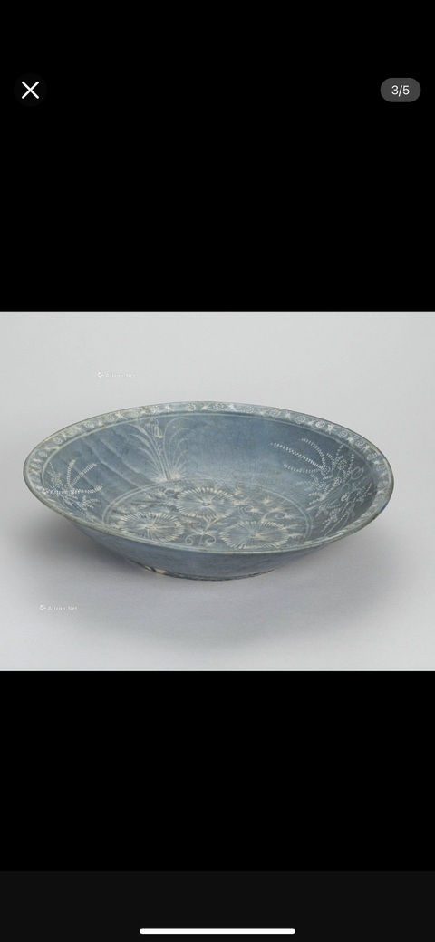 古玩陶瓷綠釉堆白碗真品鑒賞圖