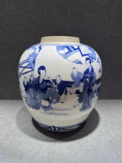 古玩陶瓷青花四妃十六子紋罐（看不清楚存疑）真品鑒賞圖