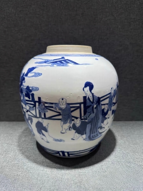 古玩陶瓷青花四妃十六子紋罐（看不清楚存疑）真品鑒賞圖