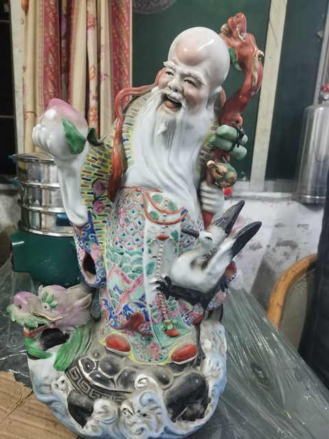 古玩陶瓷解放初 粉彩壽星瓷塑真品鑒賞圖