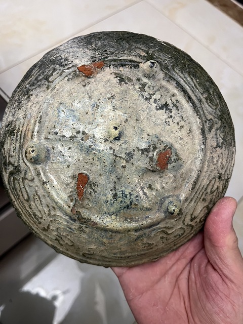 古玩陶瓷紅陶綠釉三足雙耳鼎真品鑒賞圖