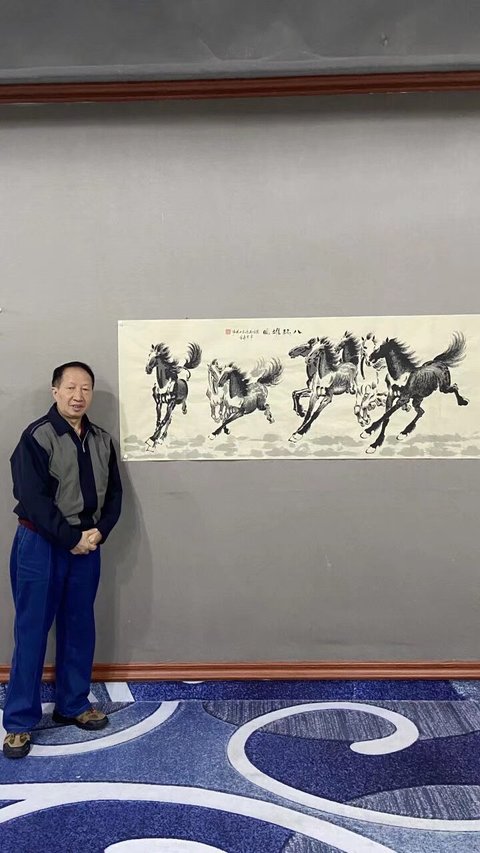 古玩字畫徐悲鴻大師再傳弟子徐派畫馬藝術(shù)傳承人蔣林濤八駿圖拍賣，當(dāng)前價(jià)格1488元