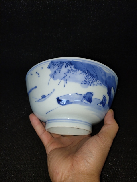 古玩陶瓷青花山水人物碗（日本瓷）真品鑒賞圖