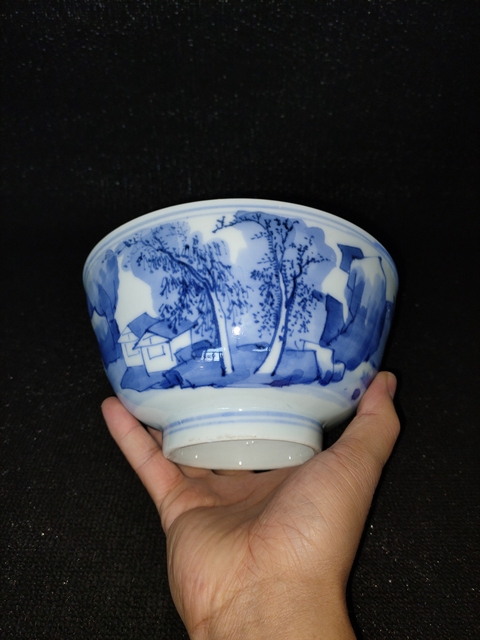 古玩陶瓷青花山水人物碗（日本瓷）真品鑒賞圖