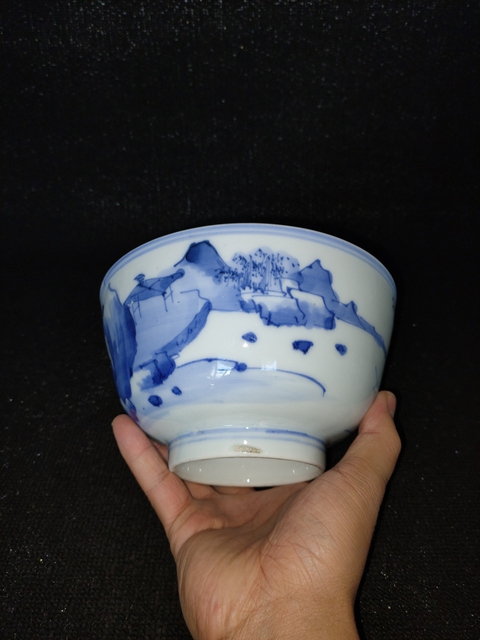 古玩陶瓷青花山水人物碗（日本瓷）真品鑒賞圖