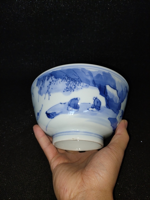 古玩陶瓷青花山水人物碗（日本瓷）真品鑒賞圖