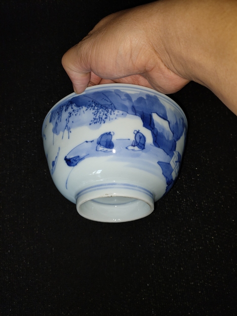 古玩陶瓷青花山水人物碗（日本瓷）真品鑒賞圖