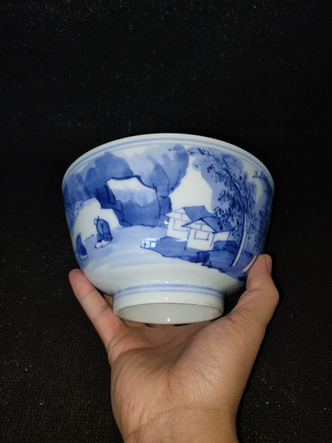 古玩陶瓷青花山水人物碗（日本瓷）真品鑒賞圖