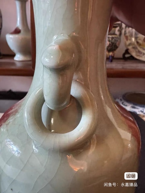 古玩陶瓷青釉釉里紅雙耳瓶拍賣，當前價格5600元