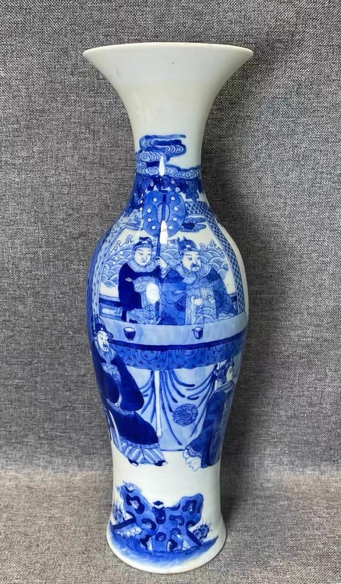 古玩陶瓷人物紋撇口瓶真品鑒賞圖