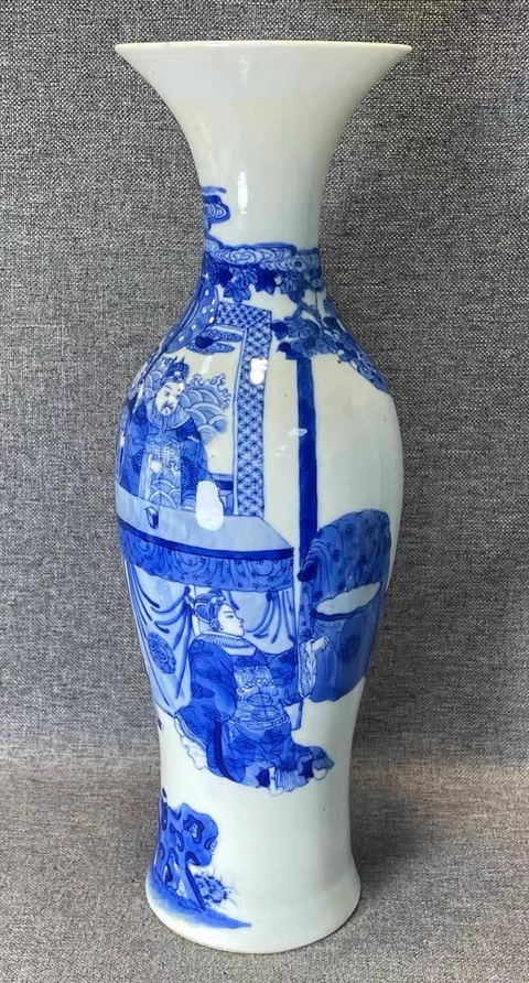 古玩陶瓷人物紋撇口瓶真品鑒賞圖