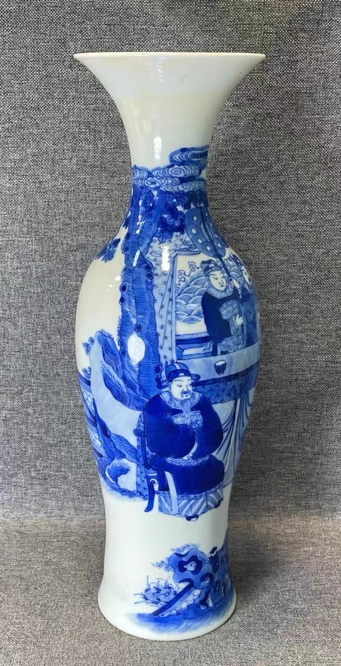 古玩陶瓷人物紋撇口瓶真品鑒賞圖