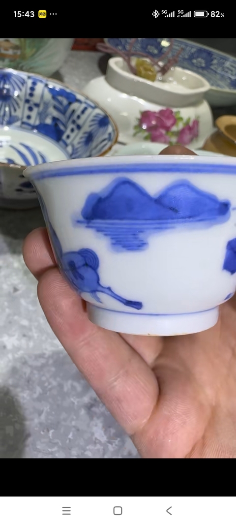 古玩陶瓷人物山水紋青花杯拍賣，當前價格1500元