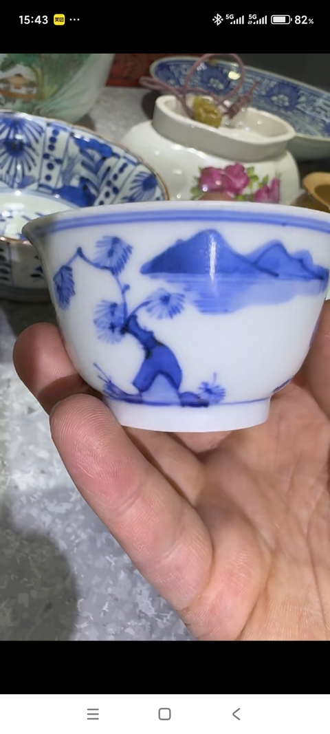 古玩陶瓷人物山水紋青花杯拍賣，當前價格1500元